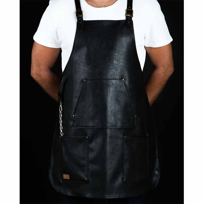 FANCY GENTS 希臘 全皮革 設計款圍裙 後交叉 黑色 NO.10- Gladiator Black Apron