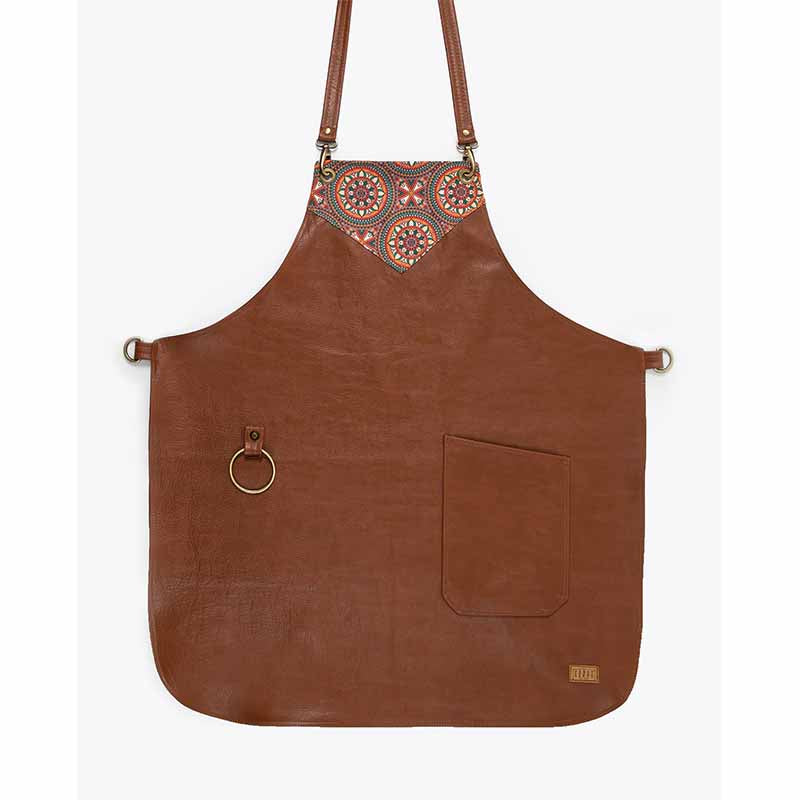 FANCY GENTS 希臘 全真皮 設計款圍裙 後交叉 淺咖啡+BOHO拼布 NO.11- Istanbul Leather Apron