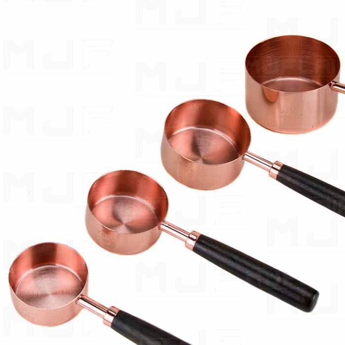 MJF 4件式 不銹鋼鍍銅 木手柄 量勺