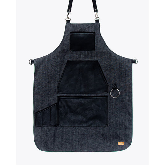 FANCY GENTS 希臘 丹寧布皮革 設計款圍裙 後交叉 灰黑 NO.6- Tokyo Apron