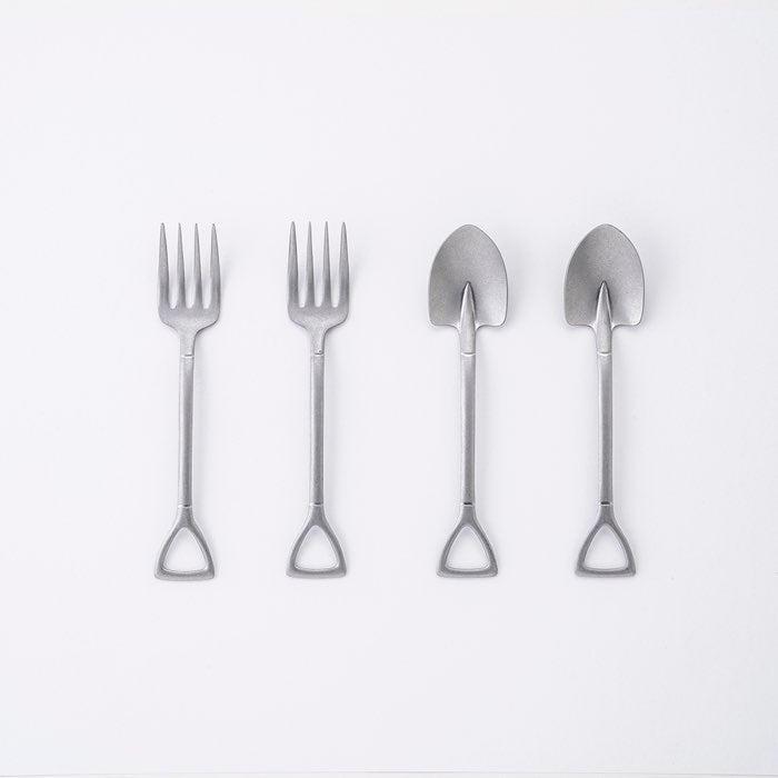 日本AOYOSHI 青芳製作所 Shovel系列 餐具組 4入-復古銀(201493)