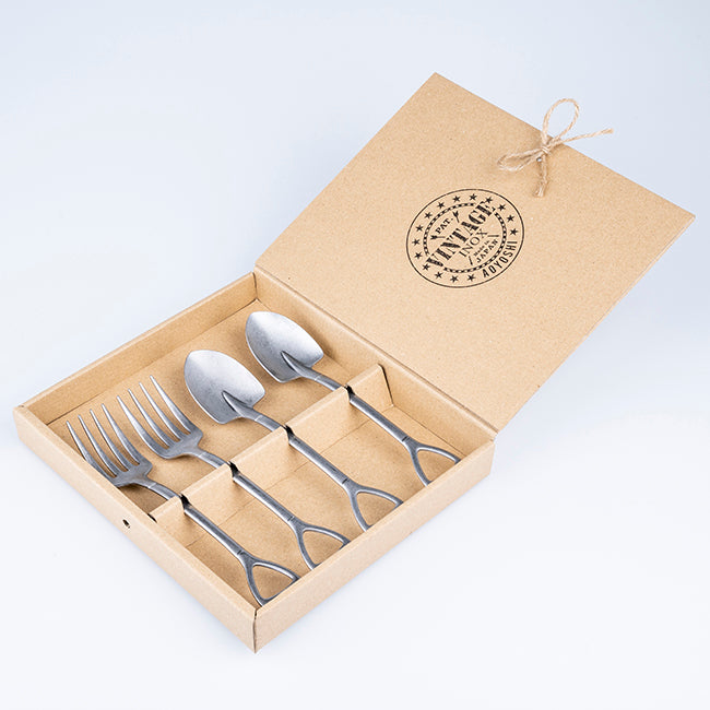 日本AOYOSHI 青芳製作所 Shovel系列 餐具組 4入-復古銀(201493)