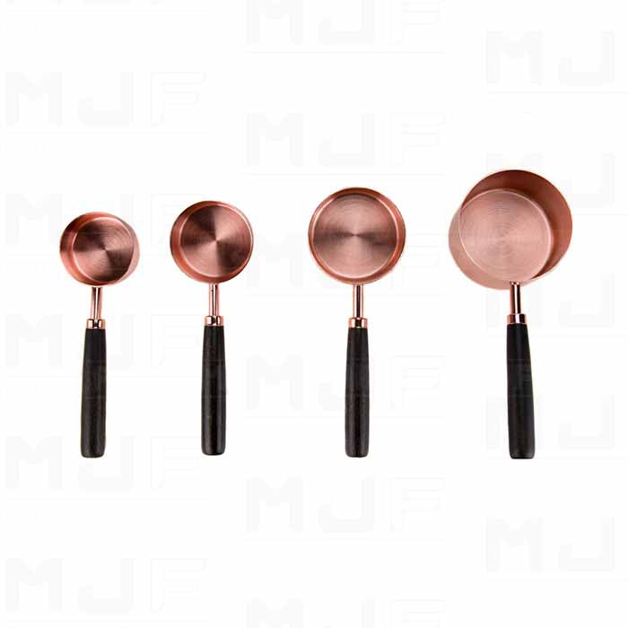 MJF 4件式 不銹鋼鍍銅 木手柄 量勺